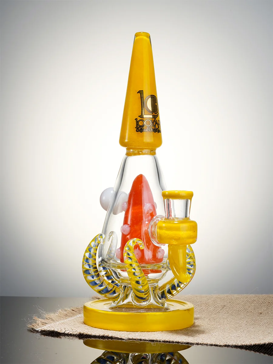 Lookah Bong 10" Cute Octopus Monster Glass Water Pipe, Colors: Yellow, 5 image