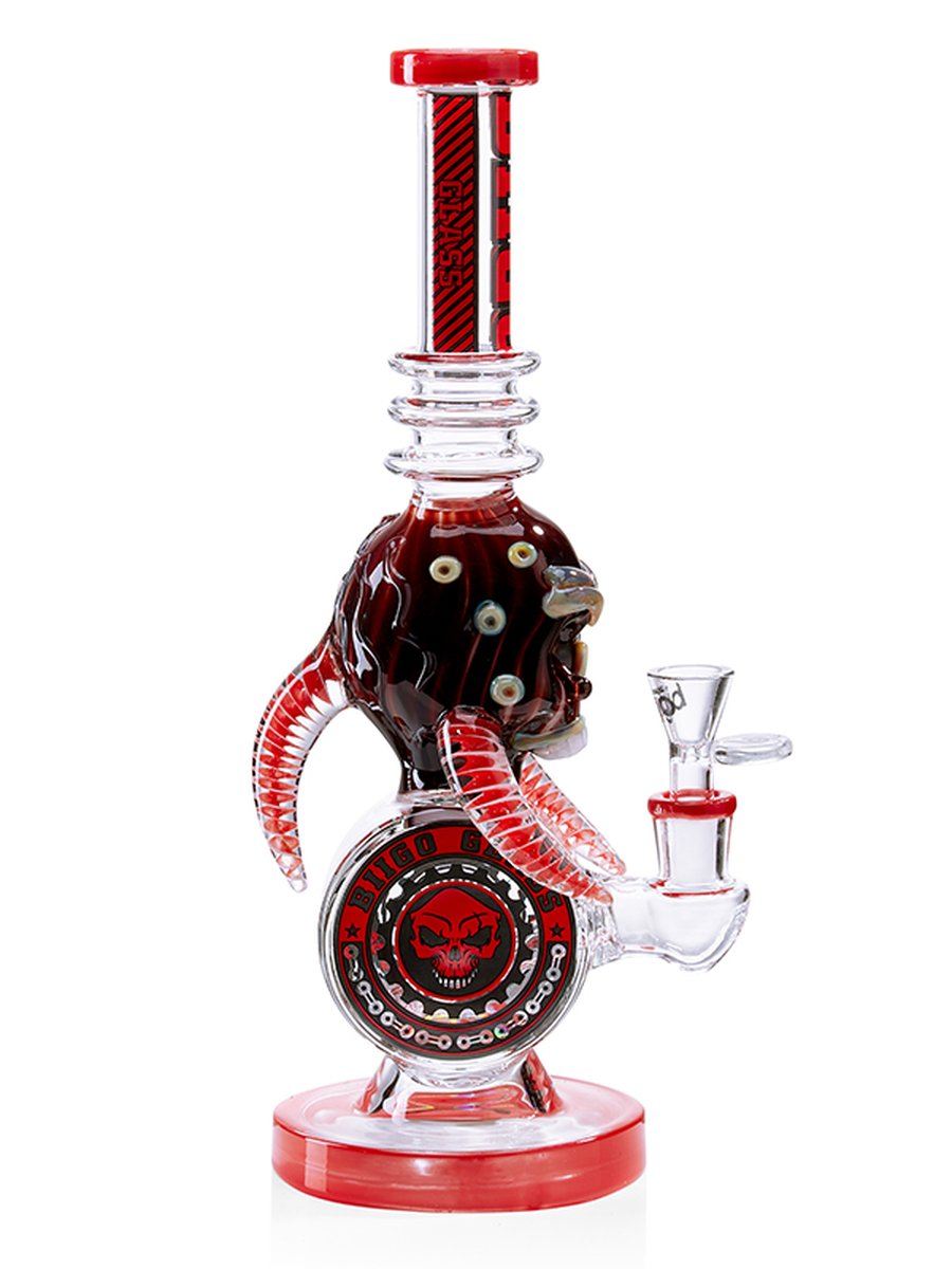 Lookah Bong 12.5 " Cool Gothic Skull Glass Bong with Donut Chamber - Red, Colors: Red, 3 image