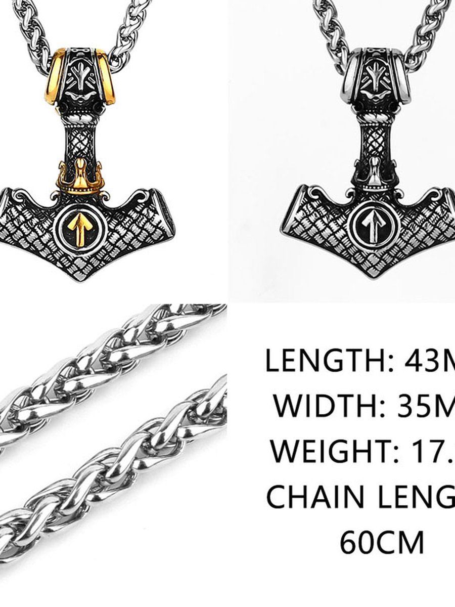 Thor's Hammer Pendant Necklace, Color: Gold, 5 image Thor's Hammer Pendant Necklace, Color: Gold, 5 image