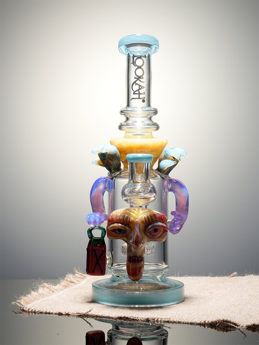 10.5" Cool facial sculpture showerhead Perc Glass Bong, Color: Red, 2 image 10.5" Cool facial sculpture showerhead Perc Glass Bong, Color: Red, 2 image
