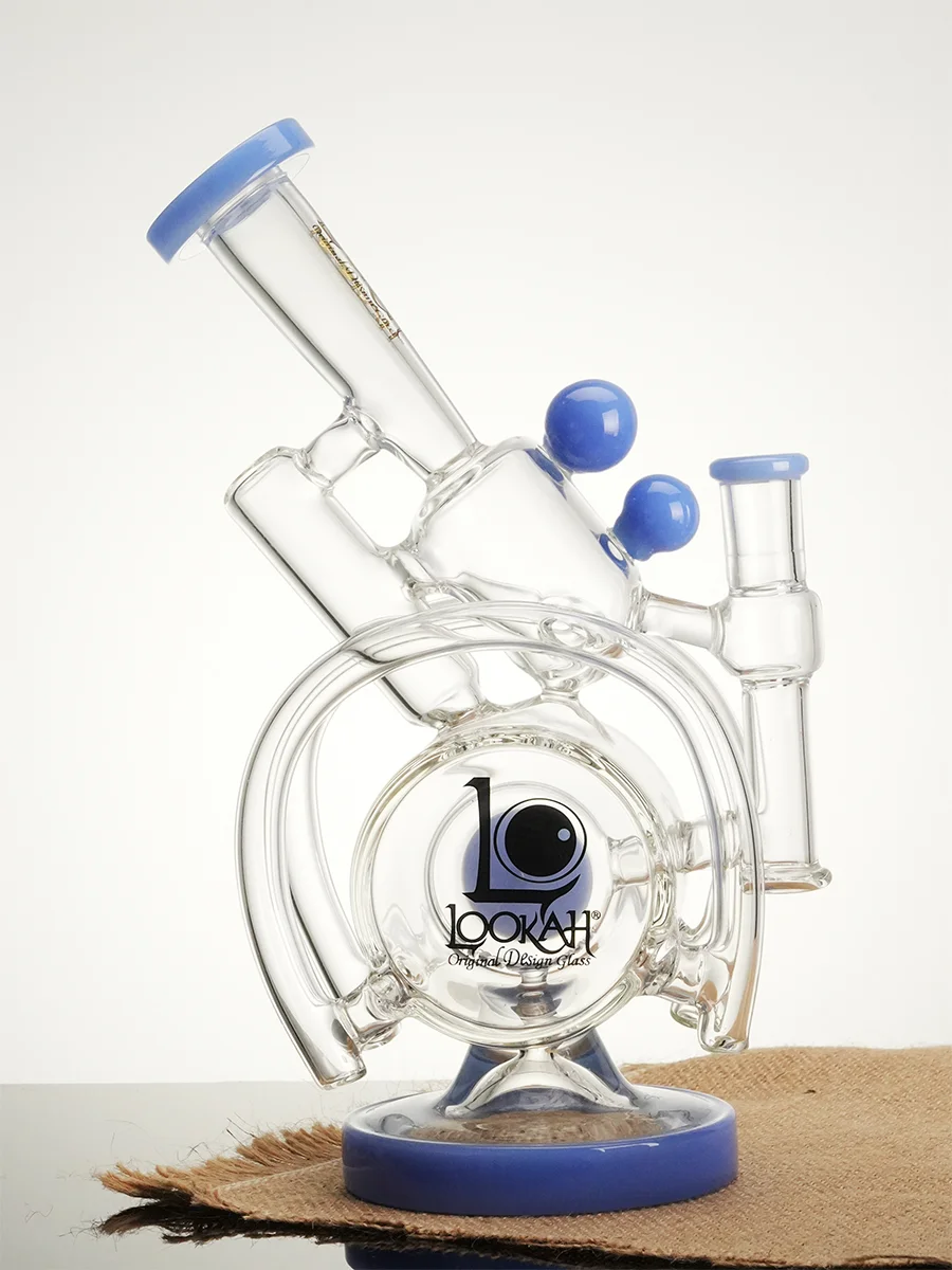 Lookah 10" Orbital Double Chamber Recycler Glass Bong, Colors: Blue Lookah 10" Orbital Double Chamber Recycler Glass Bong, Colors: Blue