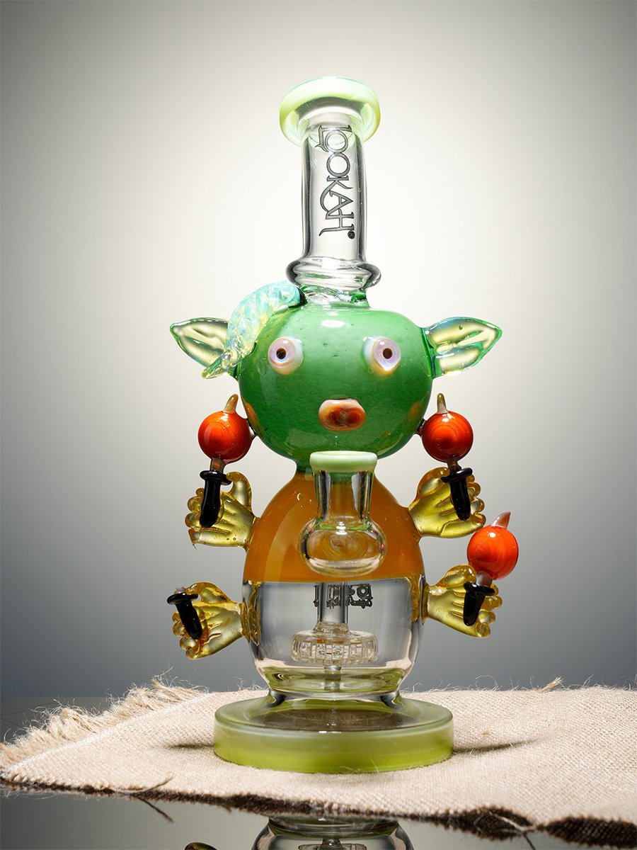 Lookah 9.5" Small Cute Piggy Showerhead Perc Glass Bong, Color: Purple Lookah 9.5" Small Cute Piggy Showerhead Perc Glass Bong, Color: Purple