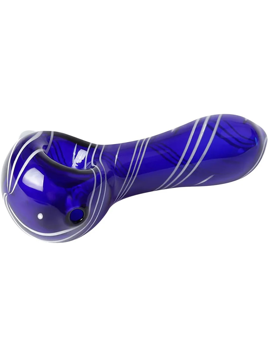 Patterned Colored Glass Spoon Pipe with White Stripes, 9 image Patterned Colored Glass Spoon Pipe with White Stripes, 9 image