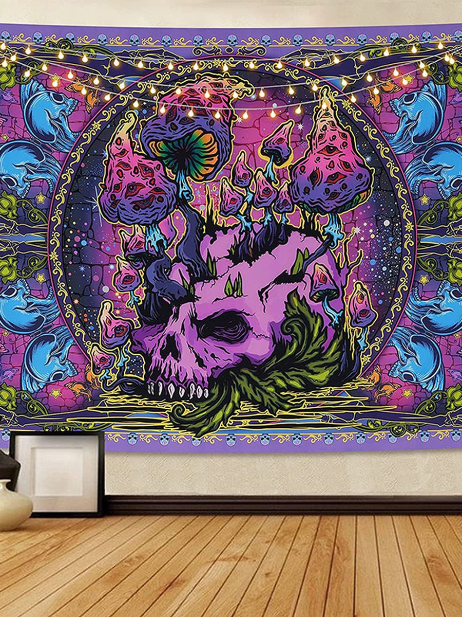 Purple Mushroom Skeleton Tapestry, Size: 59.06x51.18inch, 3 image