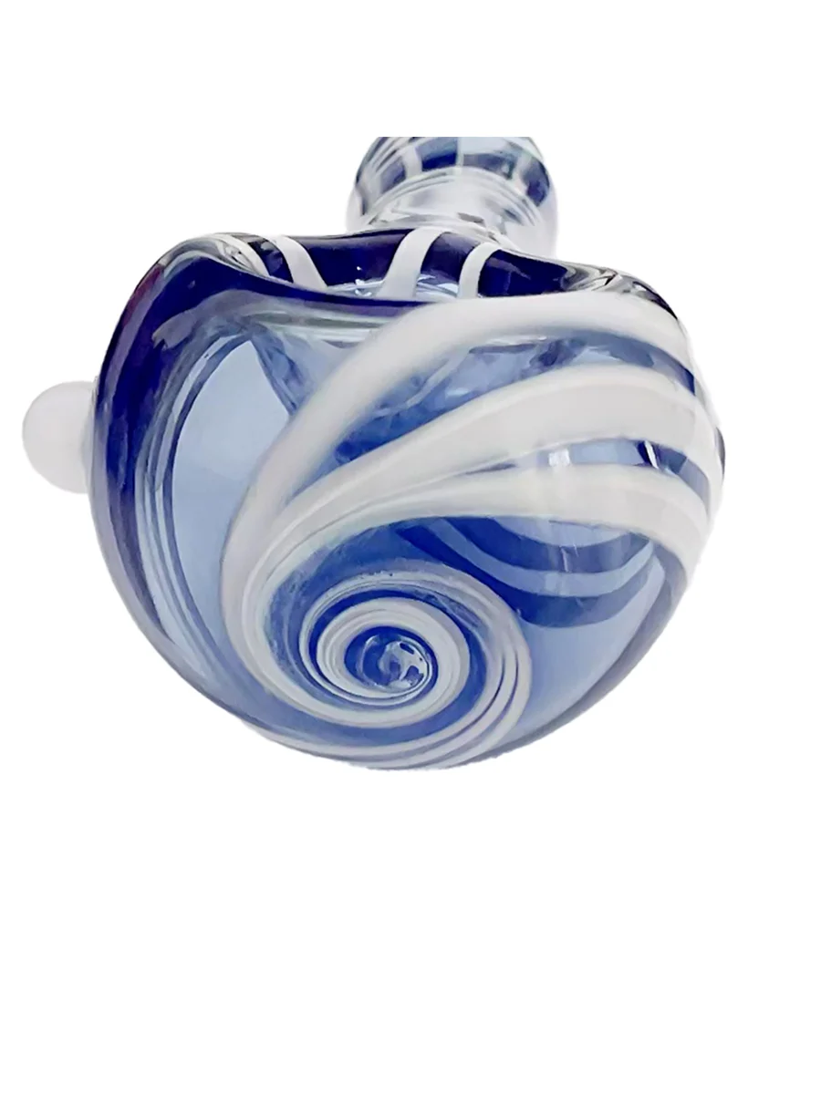 Patterned Colored Glass Spoon Pipe with White Stripes, 5 image Patterned Colored Glass Spoon Pipe with White Stripes, 5 image