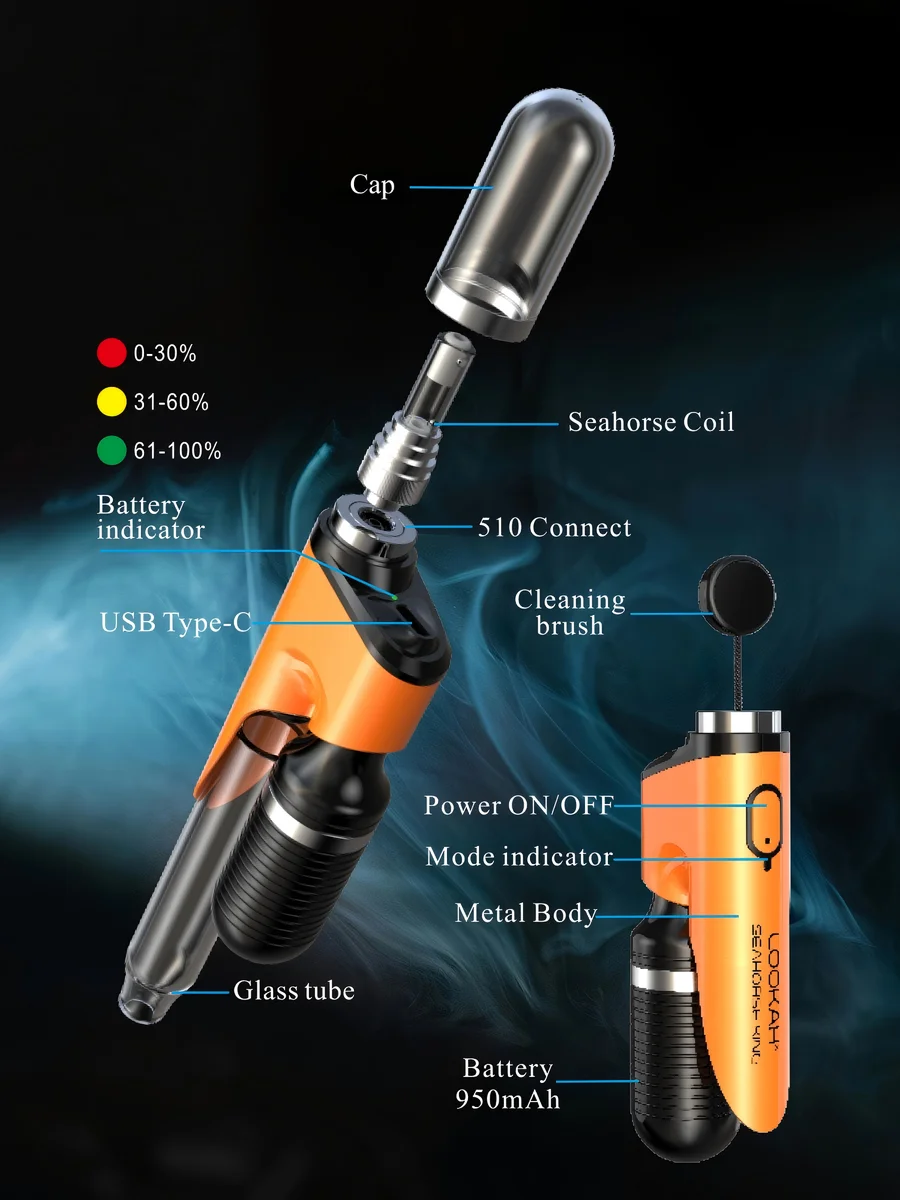 Seahorse King Electric Nectar Collector - Orange, Color: Orange, 6 image Seahorse King Electric Nectar Collector - Orange, Color: Orange, 6 image