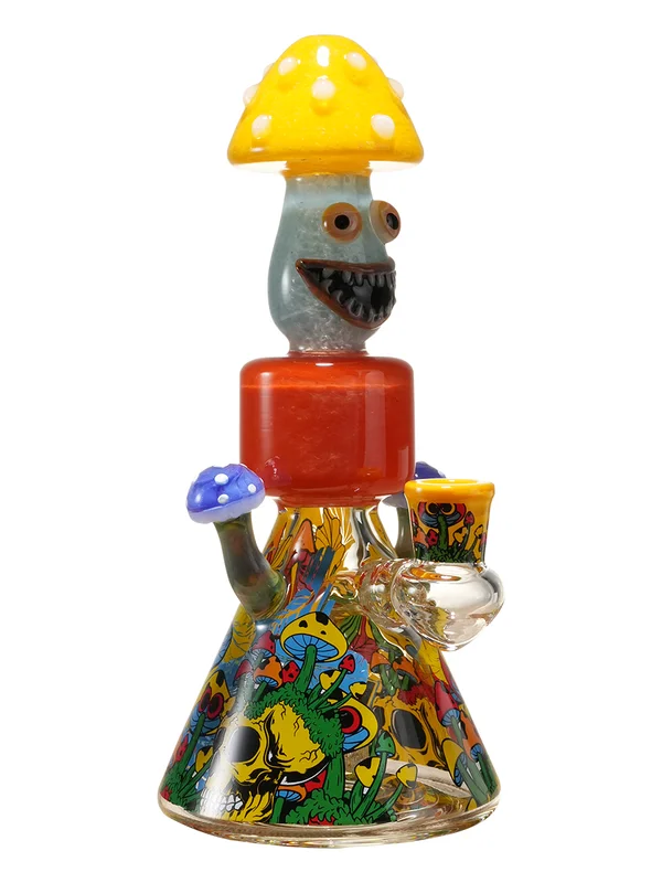 9.5-inch Mushroom Guy Glass Beaker Bong, Color: Red 9.5-inch Mushroom Guy Glass Beaker Bong, Color: Red