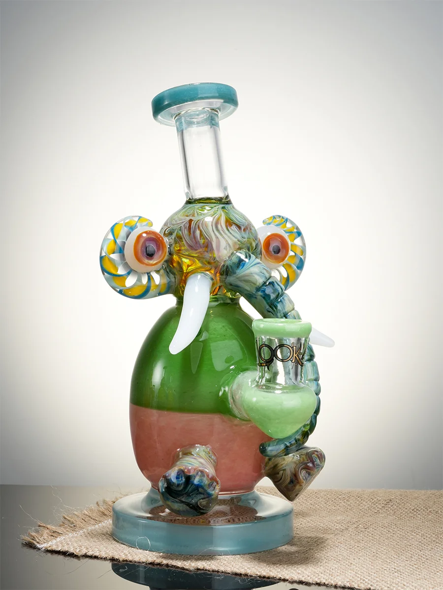Lookah Rig 8" Mini Multicolored Elephant Dab Rig - Water Blue, Colors: Dark Green, 2 image Lookah Rig 8" Mini Multicolored Elephant Dab Rig - Water Blue, Colors: Dark Green, 2 image