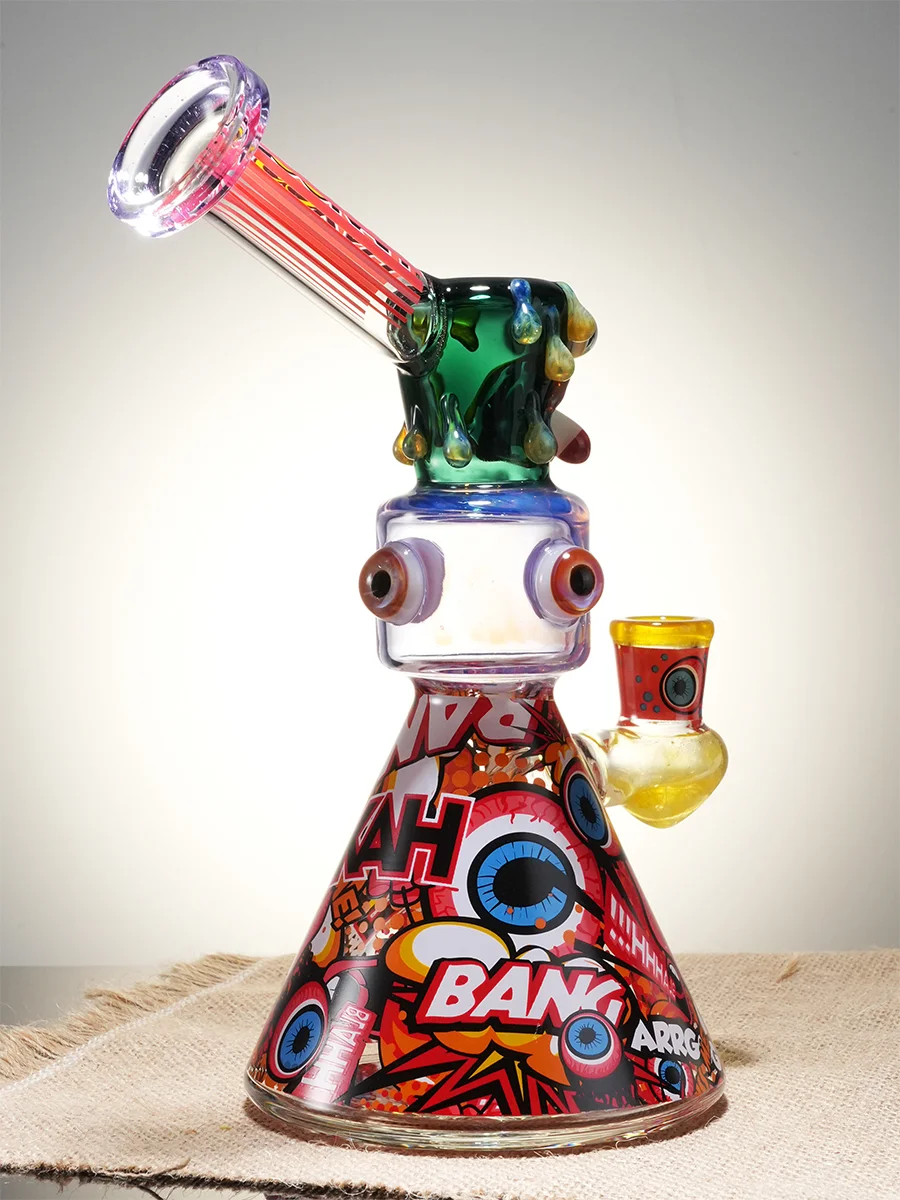 Lookah 9.5" Cool Blue Evil Eye Glass Beaker Bong, Color: Fluorescent Green, 7 image Lookah 9.5" Cool Blue Evil Eye Glass Beaker Bong, Color: Fluorescent Green, 7 image