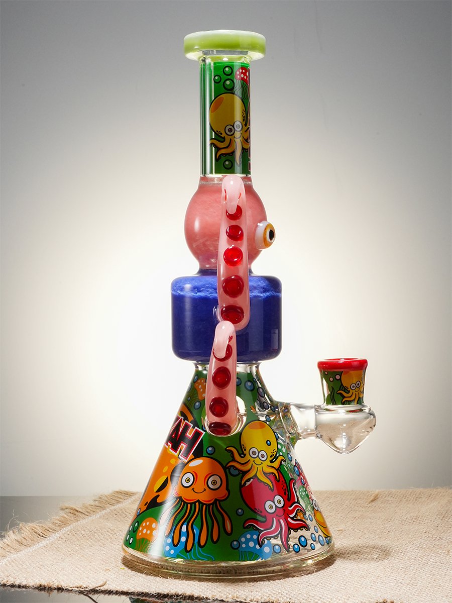 Lookah 10" Cute Lookah Octopus Glass Beaker Bong, Color: Orange, 6 image Lookah 10" Cute Lookah Octopus Glass Beaker Bong, Color: Orange, 6 image