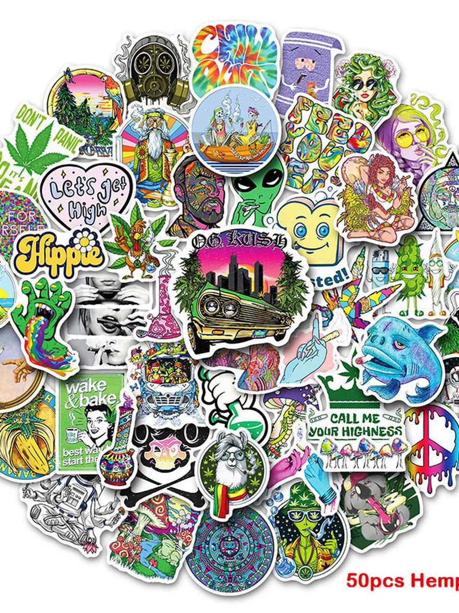 50 Pcs Hemp Leaf Stickers Main