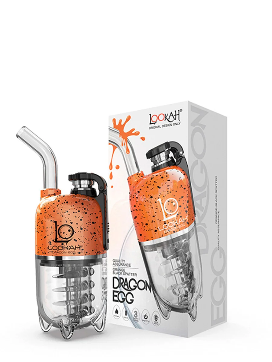 LOOKAH Dragon Egg Dab E Rigs Orange-Black Spatter LOOKAH Dragon Egg Dab E Rigs Orange-Black Spatter