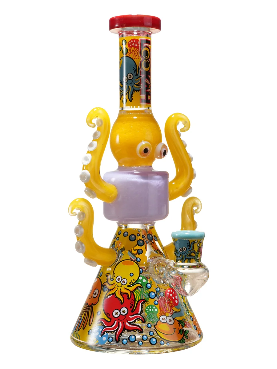 Lookah 10" Cute Lookah Octopus Glass Beaker Bong, Color: Orange Lookah 10" Cute Lookah Octopus Glass Beaker Bong, Color: Orange