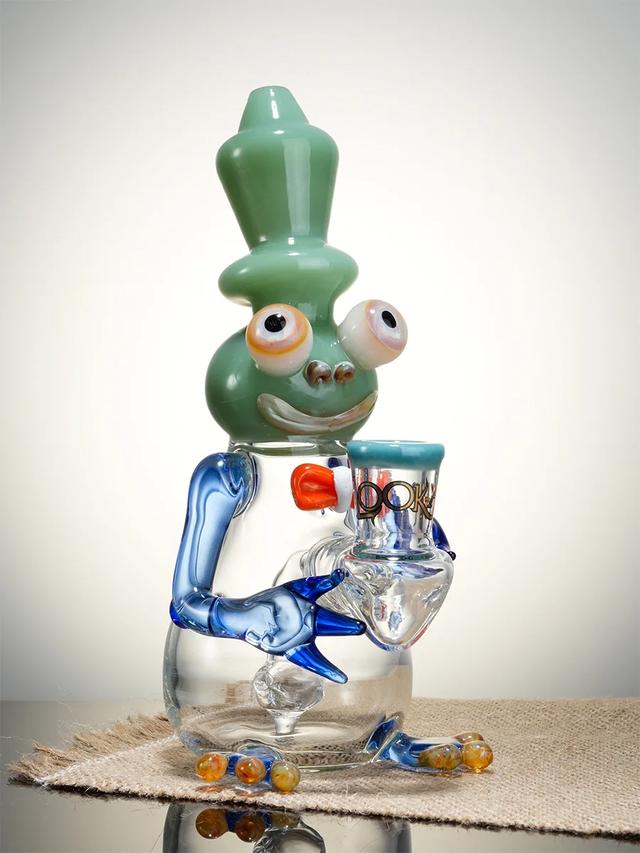 Lookah 8" Mini Cool Frog Themed Glass Dab Rig, Colors: White Jade