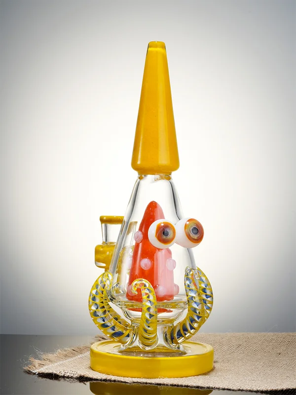 Lookah Bong 10" Cute Octopus Monster Glass Water Pipe, Colors: Yellow, 2 image Lookah Bong 10" Cute Octopus Monster Glass Water Pipe, Colors: Yellow, 2 image