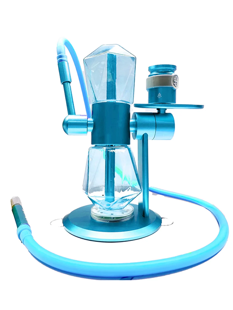 Blue Illuminated Diamond-Shaped 360° Rotating Gravity Bong