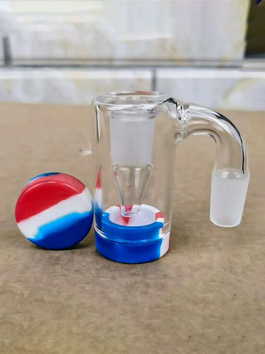 14mm 90 degrees Blue-red Silicone Glass Ash Catcher for Water Bongs