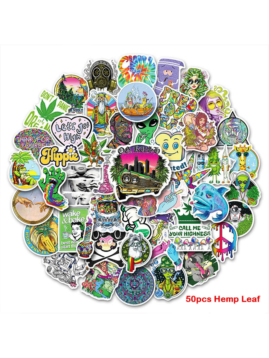 Hempflower Sticker 50pcs Hemp Leaf & Cthulhu Stickers | LOOKAH