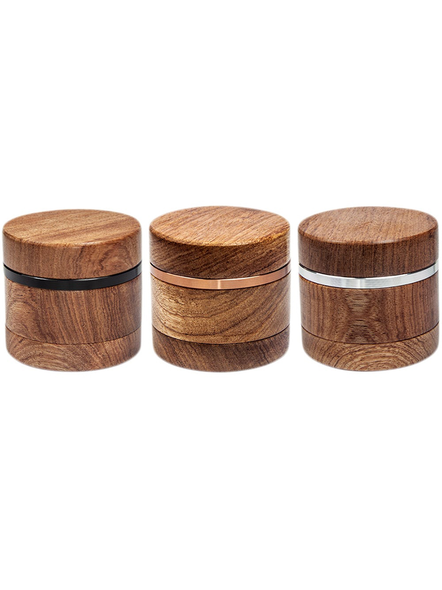 2.5" 4-Piece Walnut Wood & Metal Herb Grinder – Spice Crusher With Pollen Catcher, Black Accents
