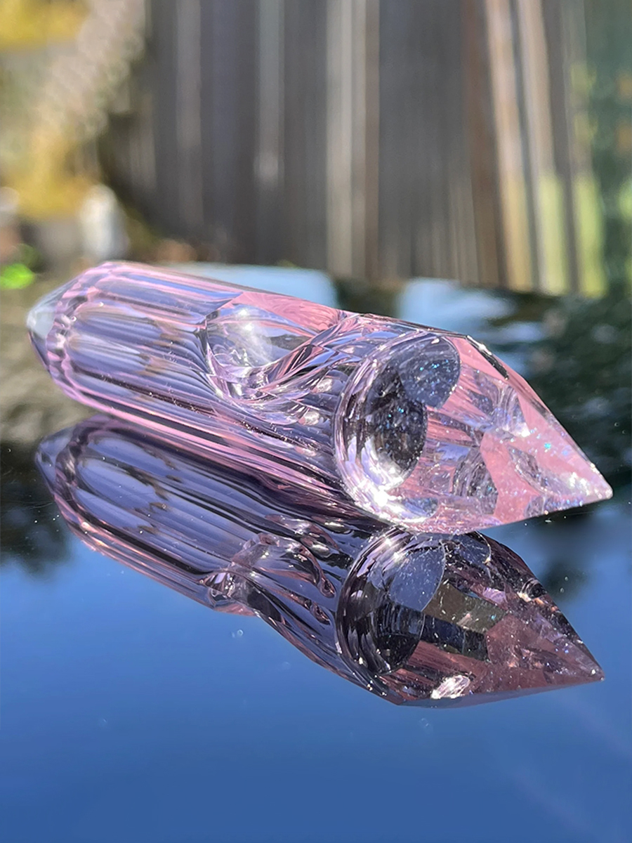 Pink Gold Heart and Flowers Hand Blown Boro/pyrex Glass Pipe