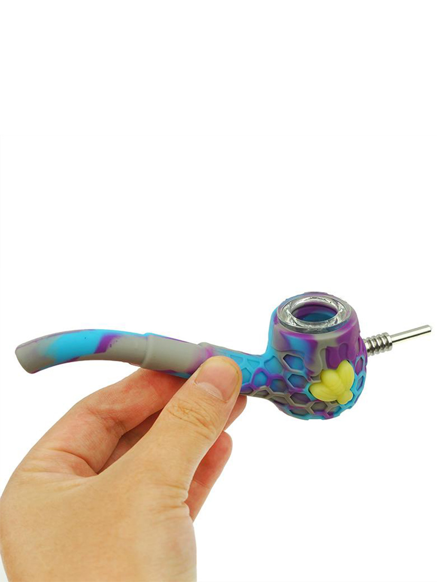 Silicone Smoking Pipe Bee Design - Handheld, Honeycomb Shape In Black ...