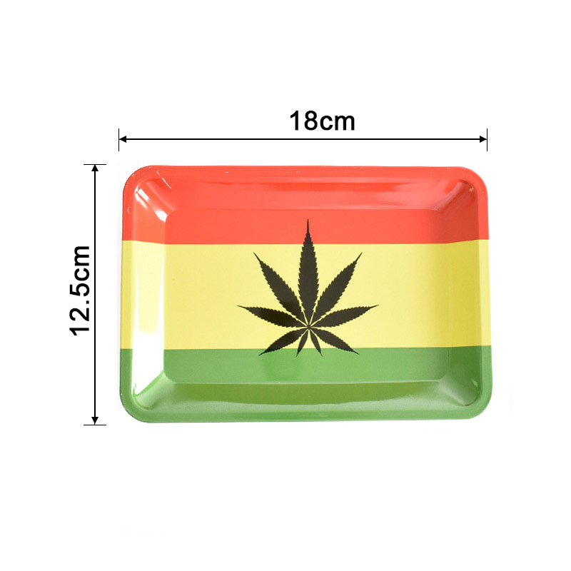 Hemp Leaf Rectangular Tinplate Rolling Tray - $17.99